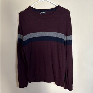 Express Men's Burgundy Sweater with Stripes
